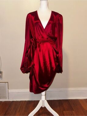 SHEIN Red Satin Wrap Dress